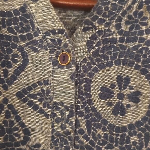 JM Collection Blue Linen Pattern Button Up Lightweight Jacket Shirt 14 Petite - Picture 5 of 5